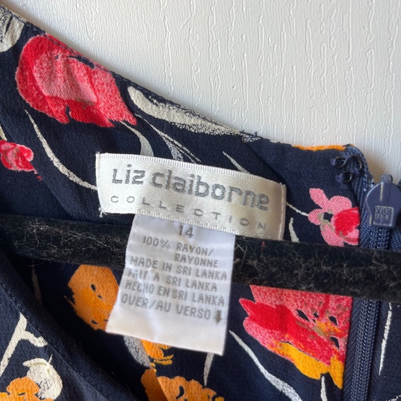 Vintage Liz Claiborne Navy Floral Dress, Size 14 - Picture 2 of 4